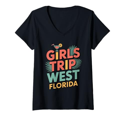 Damen Girl's Trip Key West Beste Damenunterwäsche für Mädchen Florida Vacay T-Shirt mit V-Ausschnitt Damen Girl's Trip Key West Beste Damenunterwäsche für Mädchen Florida Vacay T-Shirt mit V-Ausschnitt von Girl's Vacation Matching Group
