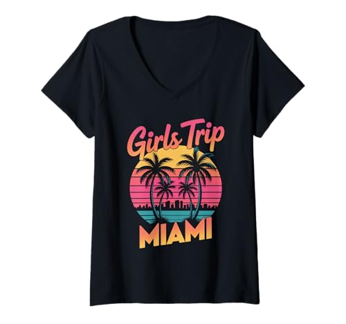 Damen Girl's Trip Miami Besties für Damen South Beach Florida Vacay T-Shirt mit V-Ausschnitt Damen Girl's Trip Miami Besties für Damen South Beach Florida Vacay T-Shirt mit V-Ausschnitt von Girl's Vacation Matching Group