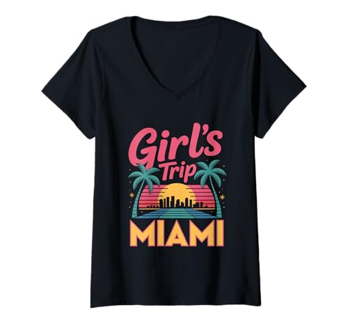 Damen Girl's Trip Miami Besties für Damen South Beach Florida Vacay T-Shirt mit V-Ausschnitt Damen Girl's Trip Miami Besties für Damen South Beach Florida Vacay T-Shirt mit V-Ausschnitt von Girl's Vacation Matching Group
