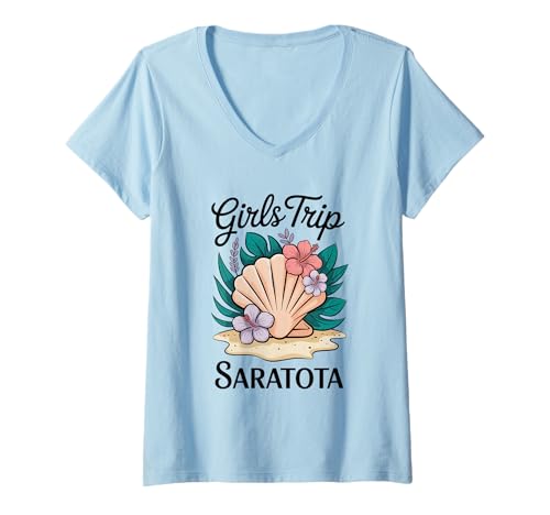 Damen Girl's Trip Sarasota Girls Florida Travel Crew Besties T-Shirt mit V-Ausschnitt Damen Girl's Trip Sarasota Girls Florida Travel Crew Besties T-Shirt mit V-Ausschnitt von Girl's Vacation Matching Group