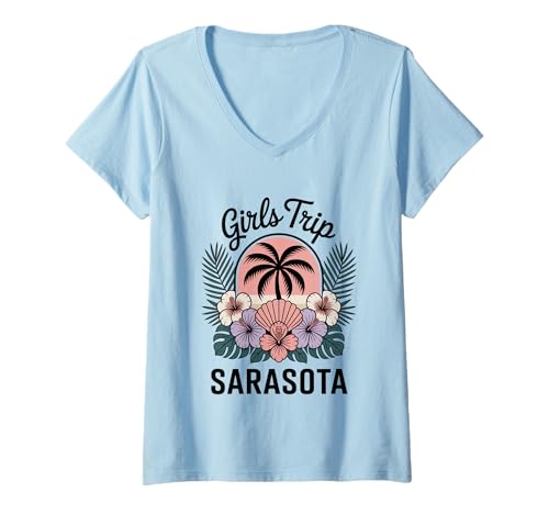 Damen Girl's Trip Sarasota Girls Florida Travel Crew Besties T-Shirt mit V-Ausschnitt Damen Girl's Trip Sarasota Girls Florida Travel Crew Besties T-Shirt mit V-Ausschnitt von Girl's Vacation Matching Group