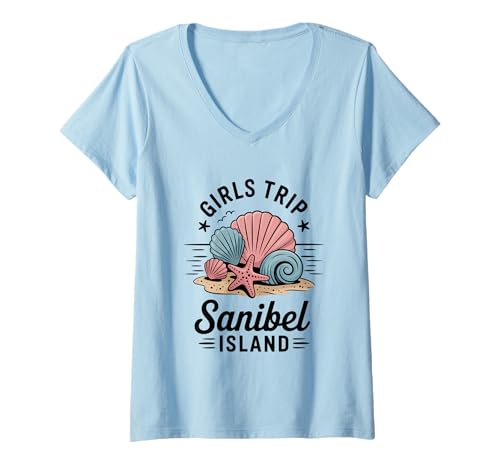 Damen Mädchenreise Sanibel Island Girls Travel Crew Florida Besties T-Shirt mit V-Ausschnitt Damen Mädchenreise Sanibel Island Girls Travel Crew Florida Besties T-Shirt mit V-Ausschnitt von Girl's Vacation Matching Group