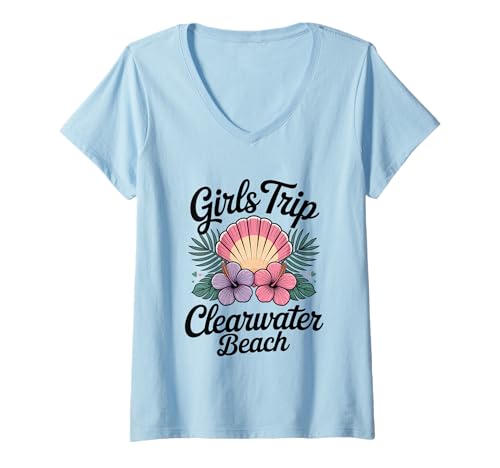 Damen Reise für Mädchen Clearwater Beach Florida Travel Crew Besties T-Shirt mit V-Ausschnitt Damen Reise für Mädchen Clearwater Beach Florida Travel Crew Besties T-Shirt mit V-Ausschnitt von Girl's Vacation Matching Group
