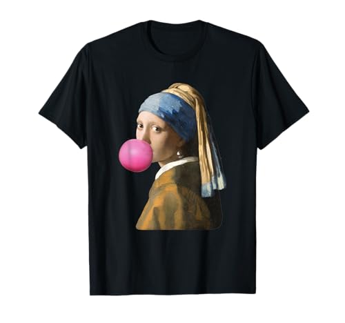 Johannes Vermeer's Girl with a Pearl Ohrring with Bubble Gum T-Shirt von Girl with a Pearl Earring with Bubble Gum