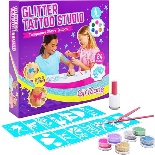 GirlZone Geschenke für Mädchen - Glitzer Tattoo Set Kinder Tatoos für Kinder Tattoos zum Selbermachen 33 Teile von GirlZone
