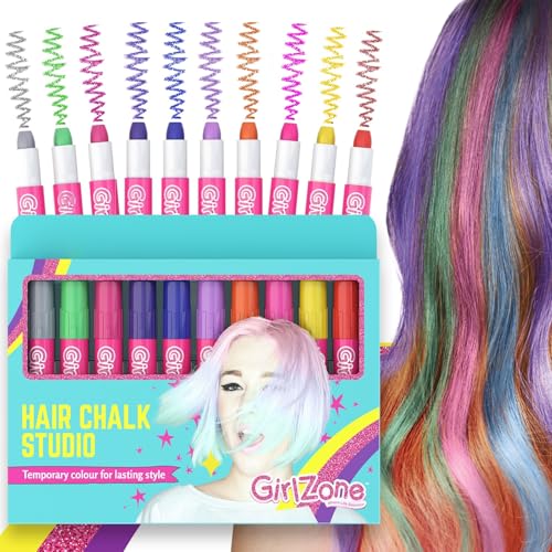 GirlZone Geschenke für Mädchen - Haarkreide-Set für kleine und große Mädchen - Auswaschbare Temporäre Haarfarben Geschenke für Kinder - 10 x Haarfärbestifte - Auswaschbare GirlZone Geschenke für Mädchen - Haarkreide-Set für kleine und große Mädchen - Auswaschbare Temporäre Haarfarben Geschenke für Kinder - 10 x Haarfärbestifte - Auswaschbare von GirlZone