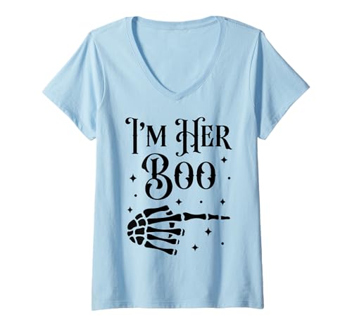 Damen I'm Her Boo I'm His Ghoul Funny Halloween Matching Couples T-Shirt mit V-Ausschnitt Damen I'm Her Boo I'm His Ghoul Funny Halloween Matching Couples T-Shirt mit V-Ausschnitt von Girlfriend Boyfriend Halloween Costumes Women Men
