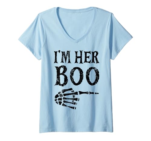 Damen I'm Her Boo I'm His Ghoul Funny Halloween Matching Couples T-Shirt mit V-Ausschnitt Damen I'm Her Boo I'm His Ghoul Funny Halloween Matching Couples T-Shirt mit V-Ausschnitt von Girlfriend Boyfriend Halloween Costumes Women Men