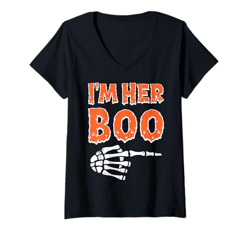 Damen I'm Her Boo I'm His Ghoul Funny Halloween Matching Couples T-Shirt mit V-Ausschnitt Damen I'm Her Boo I'm His Ghoul Funny Halloween Matching Couples T-Shirt mit V-Ausschnitt von Girlfriend Boyfriend Halloween Costumes Women Men