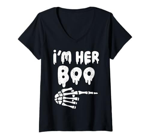 Damen I'm Her Boo I'm His Ghoul Funny Halloween Matching Couples T-Shirt mit V-Ausschnitt Damen I'm Her Boo I'm His Ghoul Funny Halloween Matching Couples T-Shirt mit V-Ausschnitt von Girlfriend Boyfriend Halloween Costumes Women Men