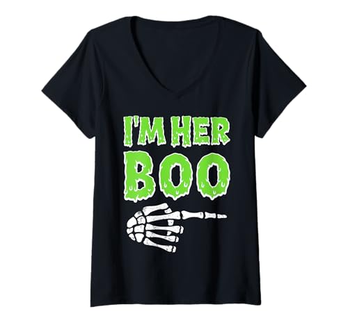 Damen I'm Her Boo I'm His Ghoul Funny Halloween Matching Couples T-Shirt mit V-Ausschnitt Damen I'm Her Boo I'm His Ghoul Funny Halloween Matching Couples T-Shirt mit V-Ausschnitt von Girlfriend Boyfriend Halloween Costumes Women Men