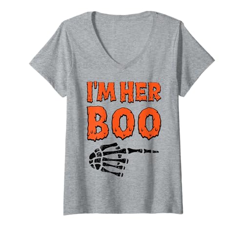 Damen I'm Her Boo I'm His Ghoul Funny Halloween Matching Couples T-Shirt mit V-Ausschnitt Damen I'm Her Boo I'm His Ghoul Funny Halloween Matching Couples T-Shirt mit V-Ausschnitt von Girlfriend Boyfriend Halloween Costumes Women Men