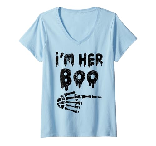 Damen I'm Her Boo I'm His Ghoul Funny Halloween Matching Couples T-Shirt mit V-Ausschnitt Damen I'm Her Boo I'm His Ghoul Funny Halloween Matching Couples T-Shirt mit V-Ausschnitt von Girlfriend Boyfriend Halloween Costumes Women Men