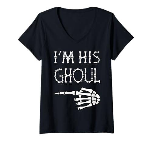 Damen I'm His Ghoul I'm Her Boo Funny Halloween Matching Couples T-Shirt mit V-Ausschnitt Damen I'm His Ghoul I'm Her Boo Funny Halloween Matching Couples T-Shirt mit V-Ausschnitt von Girlfriend Boyfriend Halloween Costumes Women Men