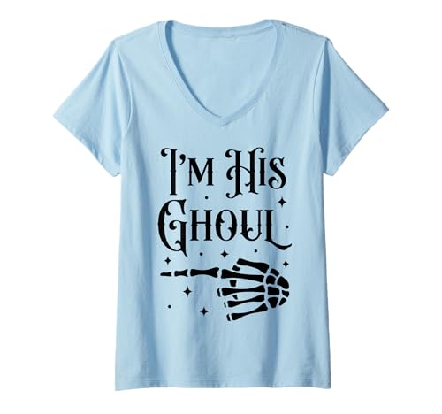 Damen I'm His Ghoul I'm Her Boo Funny Halloween Matching Couples T-Shirt mit V-Ausschnitt Damen I'm His Ghoul I'm Her Boo Funny Halloween Matching Couples T-Shirt mit V-Ausschnitt von Girlfriend Boyfriend Halloween Costumes Women Men