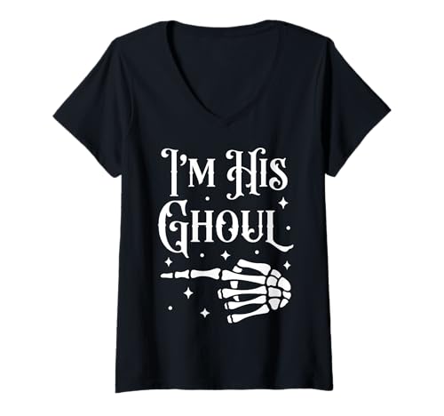 Damen I'm His Ghoul I'm Her Boo Funny Halloween Matching Couples T-Shirt mit V-Ausschnitt Damen I'm His Ghoul I'm Her Boo Funny Halloween Matching Couples T-Shirt mit V-Ausschnitt von Girlfriend Boyfriend Halloween Costumes Women Men