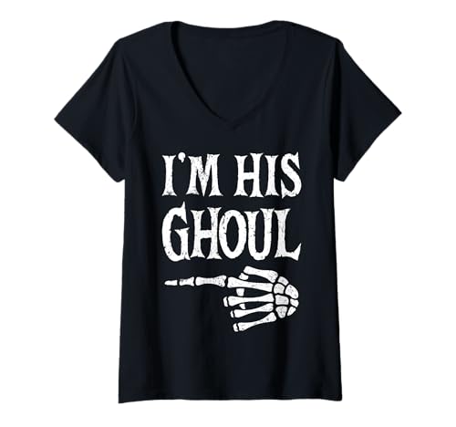 Damen I'm His Ghoul I'm Her Boo Funny Halloween Matching Couples T-Shirt mit V-Ausschnitt Damen I'm His Ghoul I'm Her Boo Funny Halloween Matching Couples T-Shirt mit V-Ausschnitt von Girlfriend Boyfriend Halloween Costumes Women Men