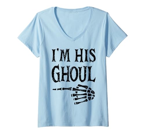 Damen I'm His Ghoul I'm Her Boo Funny Halloween Matching Couples T-Shirt mit V-Ausschnitt Damen I'm His Ghoul I'm Her Boo Funny Halloween Matching Couples T-Shirt mit V-Ausschnitt von Girlfriend Boyfriend Halloween Costumes Women Men