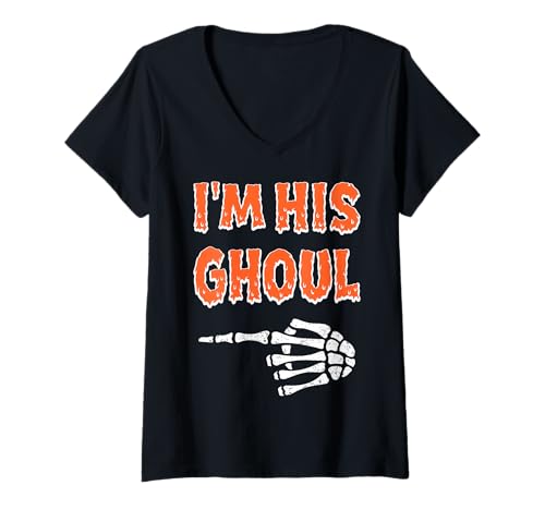 Damen I'm His Ghoul I'm Her Boo Funny Halloween Matching Couples T-Shirt mit V-Ausschnitt Damen I'm His Ghoul I'm Her Boo Funny Halloween Matching Couples T-Shirt mit V-Ausschnitt von Girlfriend Boyfriend Halloween Costumes Women Men
