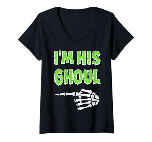 Damen I'm His Ghoul I'm Her Boo Funny Halloween Matching Couples T-Shirt mit V-Ausschnitt Damen I'm His Ghoul I'm Her Boo Funny Halloween Matching Couples T-Shirt mit V-Ausschnitt von Girlfriend Boyfriend Halloween Costumes Women Men