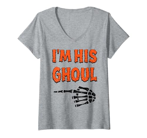 Damen I'm His Ghoul I'm Her Boo Funny Halloween Matching Couples T-Shirt mit V-Ausschnitt Damen I'm His Ghoul I'm Her Boo Funny Halloween Matching Couples T-Shirt mit V-Ausschnitt von Girlfriend Boyfriend Halloween Costumes Women Men