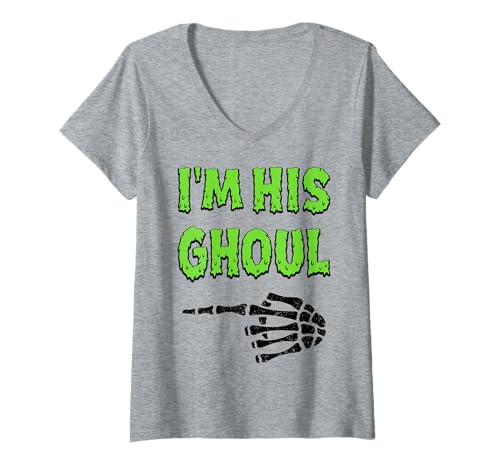 Damen I'm His Ghoul I'm Her Boo Funny Halloween Matching Couples T-Shirt mit V-Ausschnitt Damen I'm His Ghoul I'm Her Boo Funny Halloween Matching Couples T-Shirt mit V-Ausschnitt von Girlfriend Boyfriend Halloween Costumes Women Men