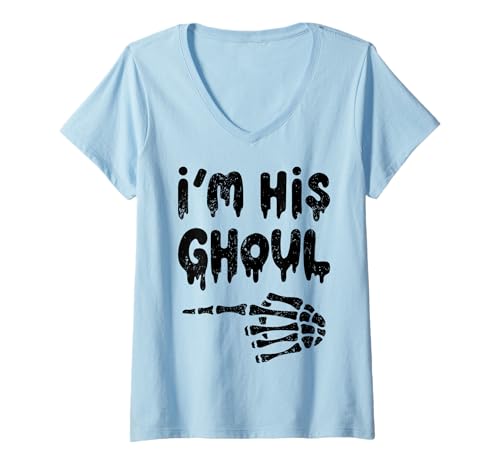 Damen I'm His Ghoul I'm Her Boo Funny Halloween Matching Couples T-Shirt mit V-Ausschnitt Damen I'm His Ghoul I'm Her Boo Funny Halloween Matching Couples T-Shirt mit V-Ausschnitt von Girlfriend Boyfriend Halloween Costumes Women Men