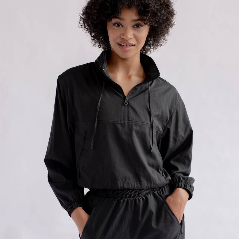 Girlfriend Collective Hummingbird Half Zip Windbreaker, Schwarz, Größe: S, Damen von Girlfriend Collective