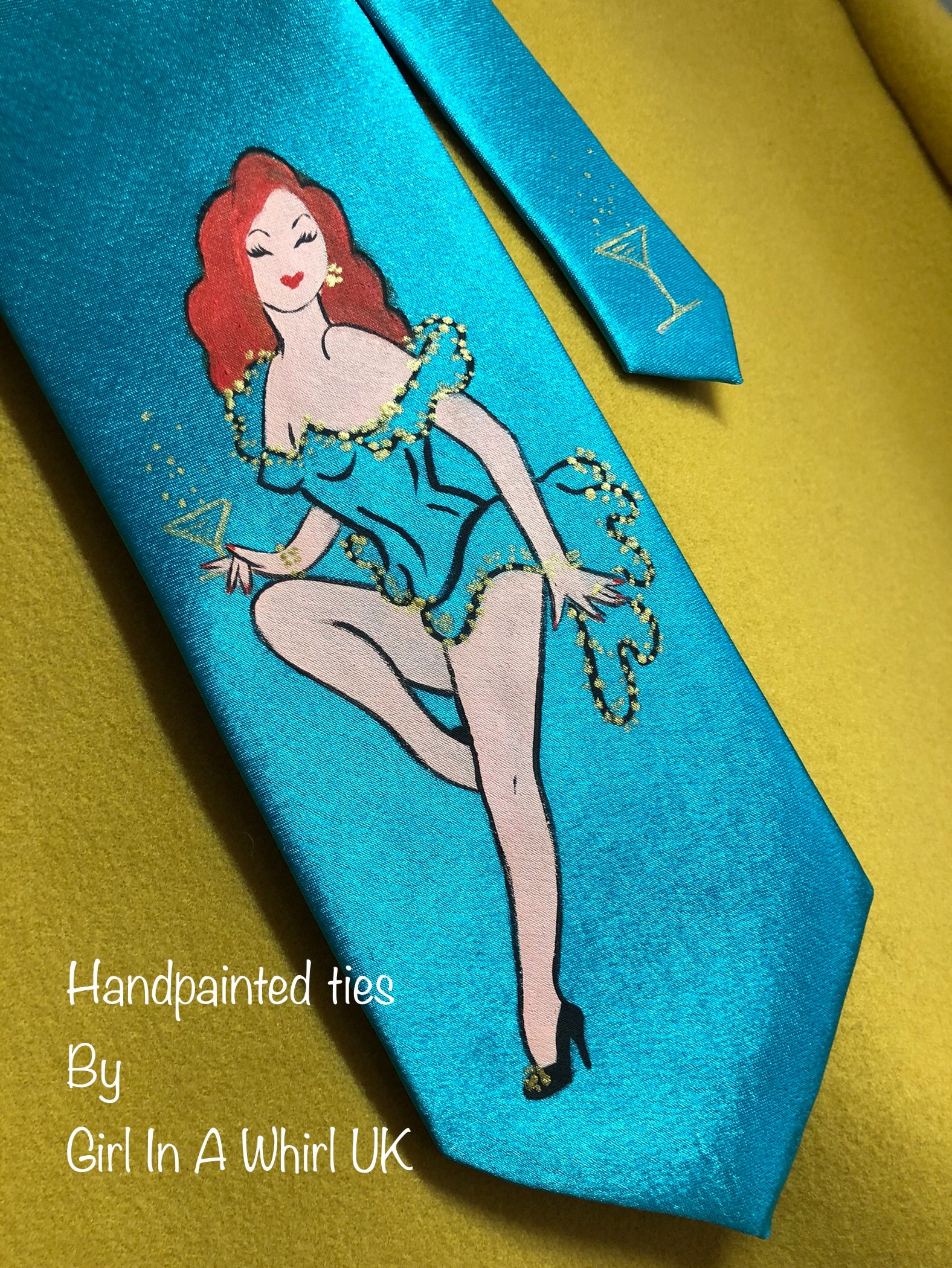 Vtg-stil Handbemalte Pinup-Krawatte Im 40Er-50Er-stil, "Martini-Zeit" Cocktails Burlesk Vtg-stil Handbemalte Pinup-Krawatte Im 40Er-50Er-stil, "Martini-Zeit" Cocktails Burlesk von GirlinawhirlUK