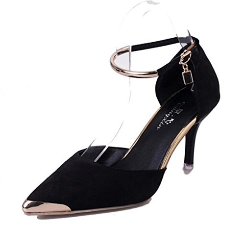 Girllike Elegante Damenschuhe mit hohen Absätzen Knöchelriemen Spitzes Stilett Flacher Mund charmantes Design(Schwarz-EU36.5) von Girllike