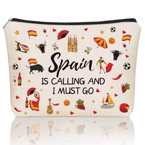 Girlly Inspiriertes Spanien-Reisegeschenk: Perfekte kleine Make-up-Tasche, Spanien ruft an und ich muss gehen für Teenager, Mädchen und Frauen, Reisende. Ideales Reisegeschenk, Kosmetiktasche für von Girlly