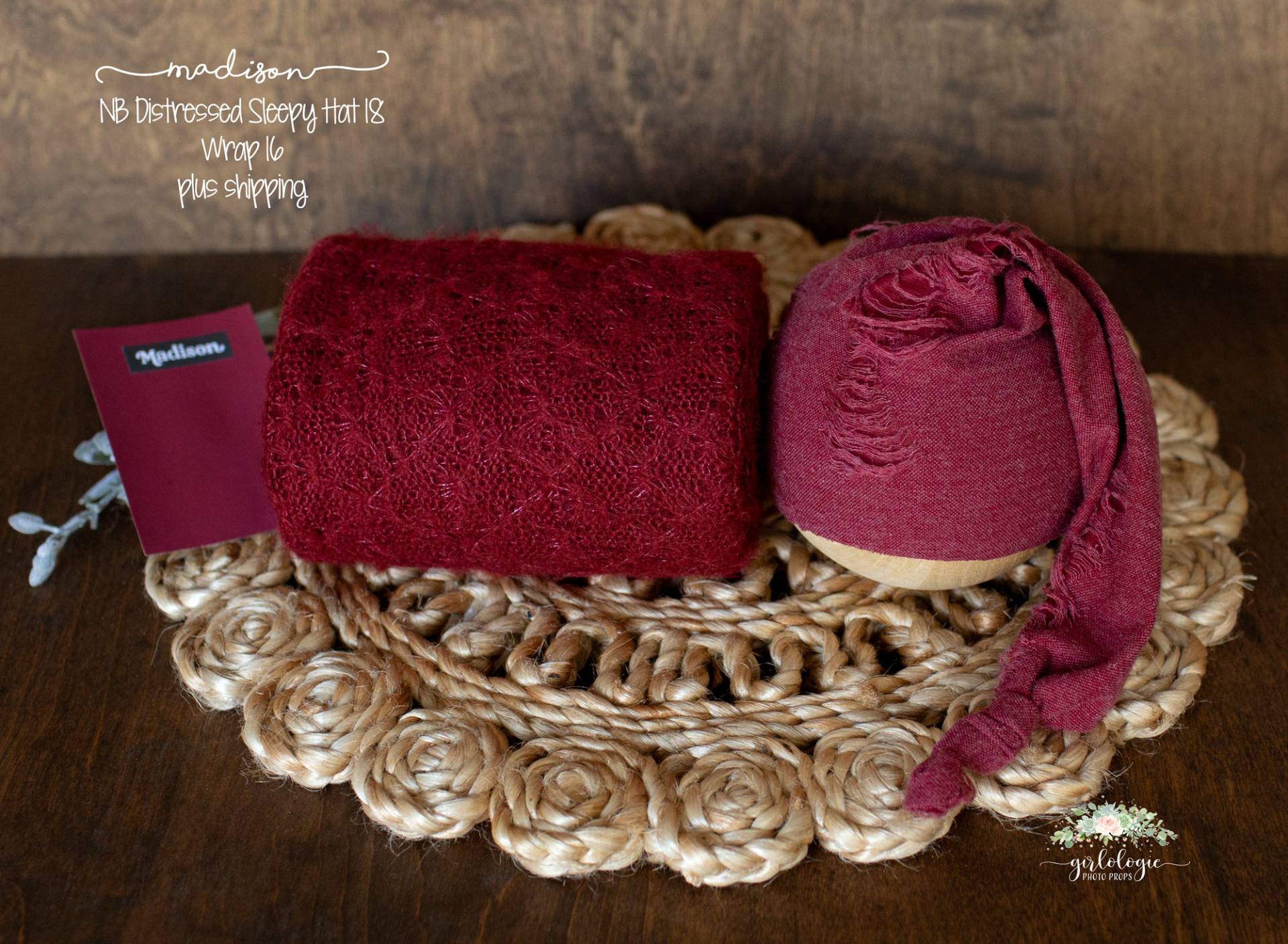 Neugeborenen Sleepy Mütze Baby Foto Requisite Rot Distressed Cap Sweater Wrap Madison Ruby Valentines Christmas von GirlologiePhotoProps