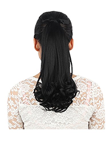 Girlover Damen Lang Pferdeschwanz Haarteil Gewellt Ponytail Naturschwarz 38cm von Girlover