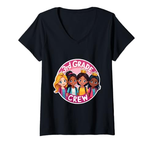 Damen Mädchen 3. Klasse Crew Princess Third Grader Back To School T-Shirt mit V-Ausschnitt Damen Mädchen 3. Klasse Crew Princess Third Grader Back To School T-Shirt mit V-Ausschnitt von Girls 3rd Grade Crew Princess Third Grader Merch