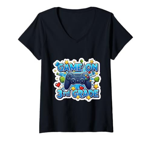 Damen Mädchen, 3. Klasse, Vibes, zurück ins Schuljahr, Schülerin, Lehrerin T-Shirt mit V-Ausschnitt von Girls 3rd Grade Vibes Back To School Year Products