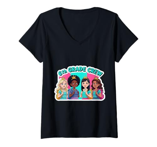 Damen Mädchen 6. Klasse Crew Princess Sixth Grader Back To School T-Shirt mit V-Ausschnitt Damen Mädchen 6. Klasse Crew Princess Sixth Grader Back To School T-Shirt mit V-Ausschnitt von Girls 6th Grade Crew Princess Sixth Grader Merch