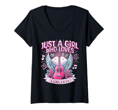 Damen Nur EIN Mädchen, das Konzerte liebt Süße Rockkonzertfans für Frauen T-Shirt mit V-Ausschnitt von Girls Band Junkie Music Lovers Concert Goer Stuff