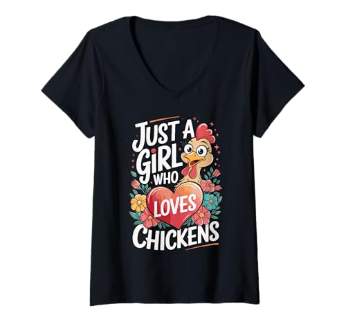 Damen Just a Girl Who Loves Chickens T-Shirt mit V-Ausschnitt von Girls Chicken Designs