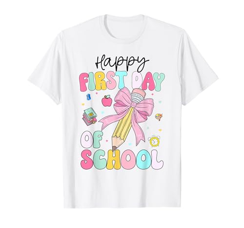Alles Gute zum ersten Schultag, Mädchen, Coquette Bow, Zurück zur Schule T-Shirt Alles Gute zum ersten Schultag, Mädchen, Coquette Bow, Zurück zur Schule T-Shirt von Girls Coquette Bow Pencil First Day of School Tee