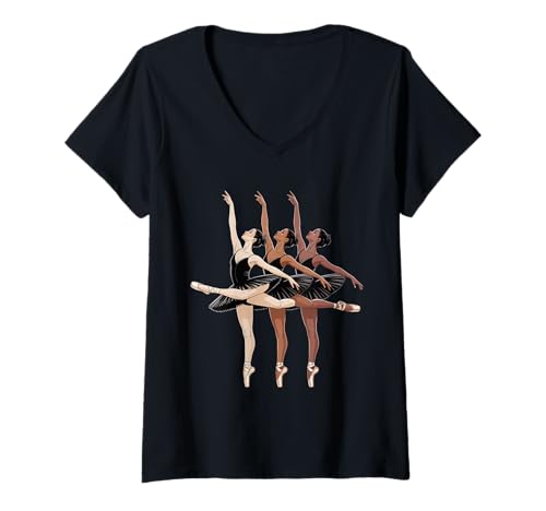 Damen Dancing Diverse Balletttänzer Schwarz Pose Tochter Frauen Männer T-Shirt mit V-Ausschnitt von Girls Dance Culture Unity Art for Ballerina Lovers