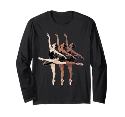 Dancing Diverse Balletttänzer Schwarz Pose Tochter Frauen Männer Langarmshirt von Girls Dance Culture Unity Art for Ballerina Lovers