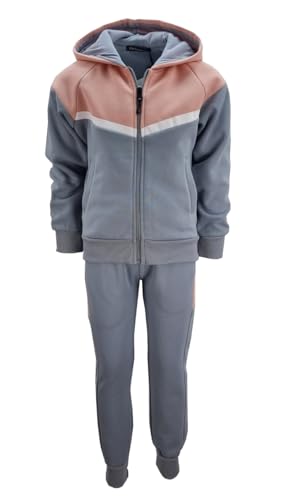 Girls Fashion Mädchen Sweatanzug, Freizeitset, Kapuzen Jacke + Jogginghose in Grau/Rosa, Gr. 110/116, MF112.6 von Girls Fashion