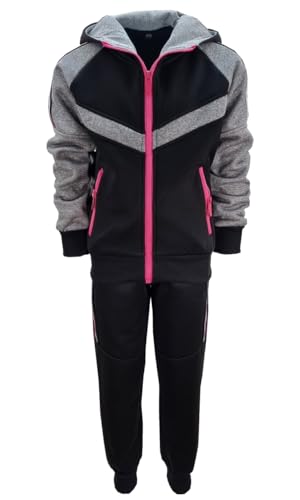 Girls Fashion Mädchen Sweatanzug, Freizeitset, Kapuzen Jacke + Jogginghose in Schwarz/Pink, Gr. 134/140, MF269.10 von Girls Fashion