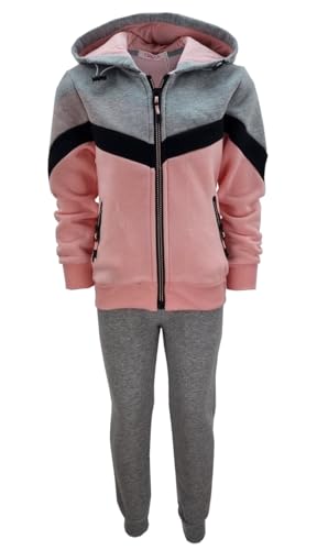 Girls Fashion Mädchen Sweatanzug, Freizeitset, gefüttert, Kapuzen Jacke + Jogginghose in Hose Grau, Gr. 128/134, MF87.10 von Girls Fashion