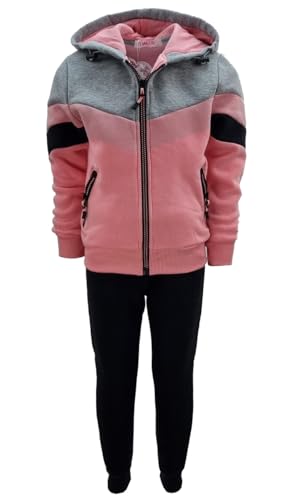 Girls Fashion Mädchen Sweatanzug, Freizeitset, gefüttert, Kapuzen Jacke + Jogginghose in Hose Schwarz/Rosa, Gr. 128/134, MF82.10 von Girls Fashion