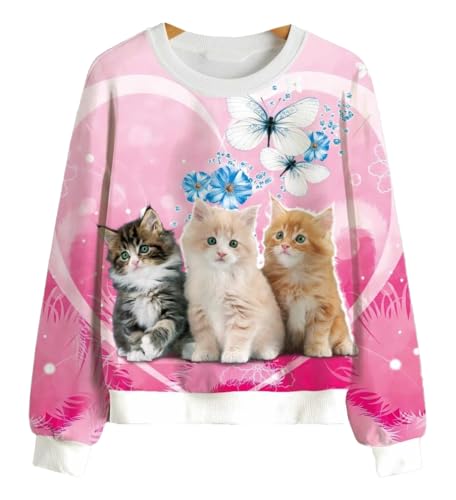 Girls Fashion Mädchen Sweatshirt, Langarm Shirt, mit Katzen Druck, Gr. 122-128, MS283.8 von Girls Fashion