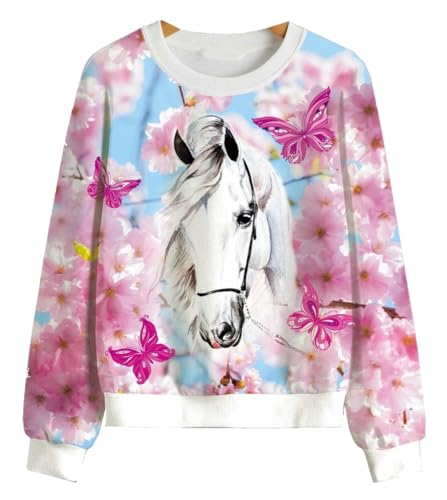 Girls Fashion Mädchen Sweatshirt, Langarm Shirt, mit Pferd Druck, Gr. 110-116, MS276.6 von Girls Fashion