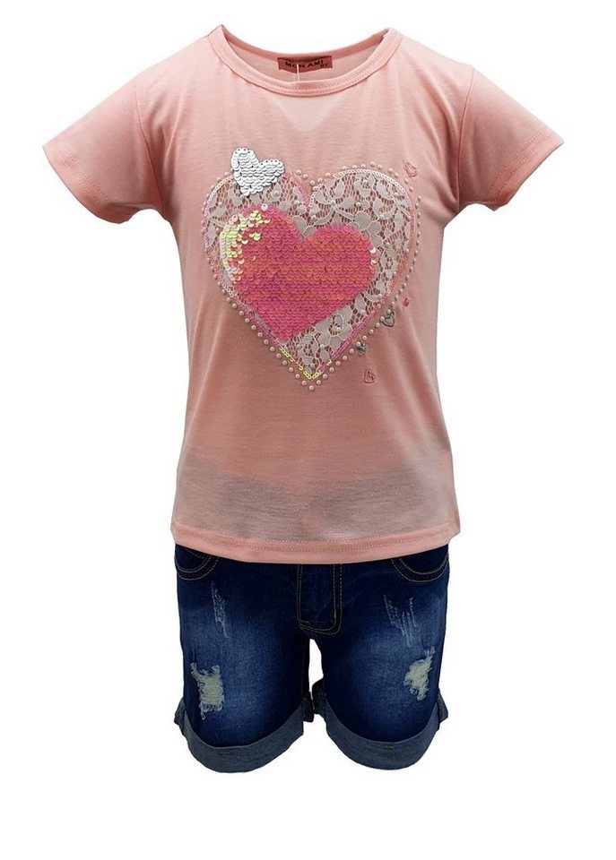 Girls Fashion T-Shirt & Bermudas Mädchen Sommer Set, T-Shirt + Jeans Shorts, MS2024 von Girls Fashion