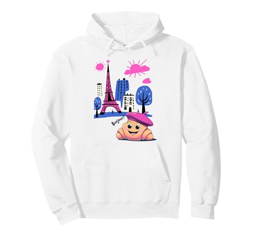 Kids Paris France Croissant Pink Baskenmütze Hello in French Tower Pullover Hoodie Kids Paris France Croissant Pink Baskenmütze Hello in French Tower Pullover Hoodie von Girls French Pastry Children's Souvenirs France