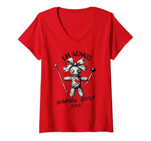 Damen Voodoo Doll Halloween-Shirt Ich denke Immer an Dich! T-Shirt mit V-Ausschnitt von Girls Funny Halloween Shirts by Southerngal